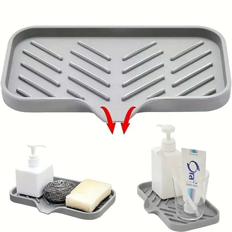 Multifunctional Silicone Sink Tray with Drain – Soap, Sponge & Brush Organizer for Kitchen & Bathroom