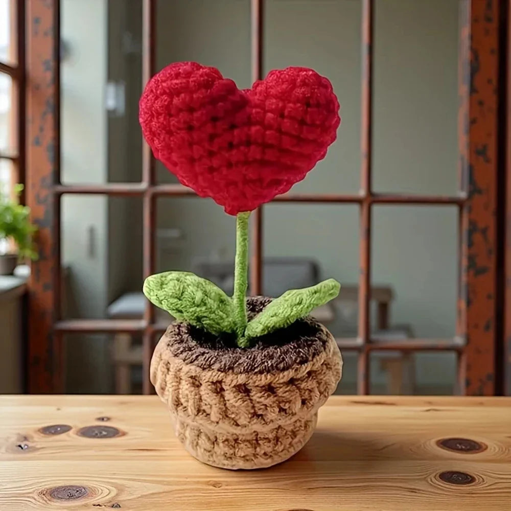 Hook Woven Finished Small Potted Plant Simulation Flower Potted Plant Flower Decoration Creative Gift Ornament