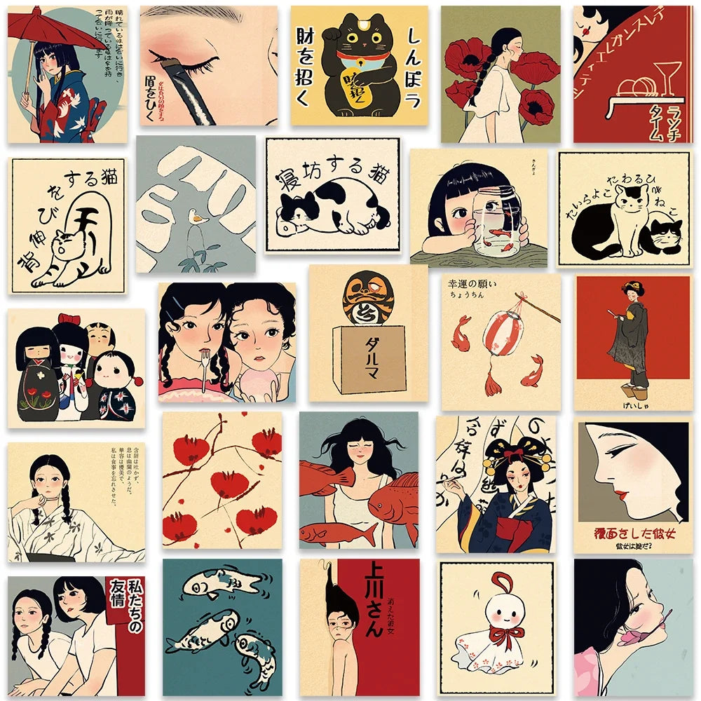50pcs Vintage Classic Japanese Anime Scrapbook Stickers DIY Diary Laptop Luggage Skateboard Graffiti Decal Classic Toys