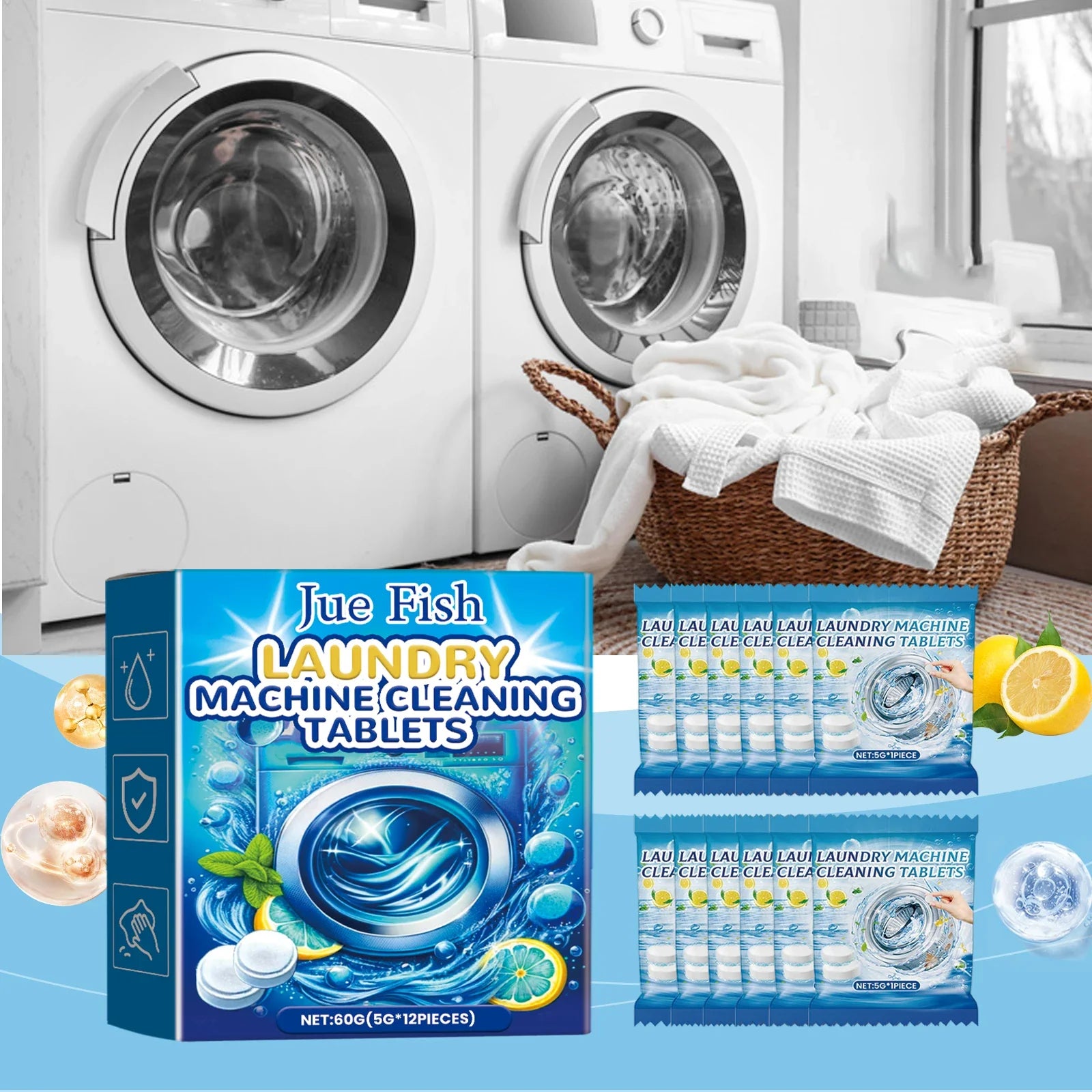 12PCS Washing Machine Cleaning Effervescent Tablets Deeply Cleans Stubborn Dirt Eliminates Odors Mild No Residue For All Models