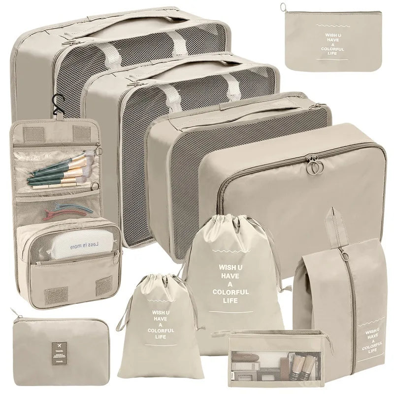 7/8/9/10-Pcs Travel Organizer Packing Cubes Set – Portable Luggage Storage Bags for Clothes, Shoes & Accessories