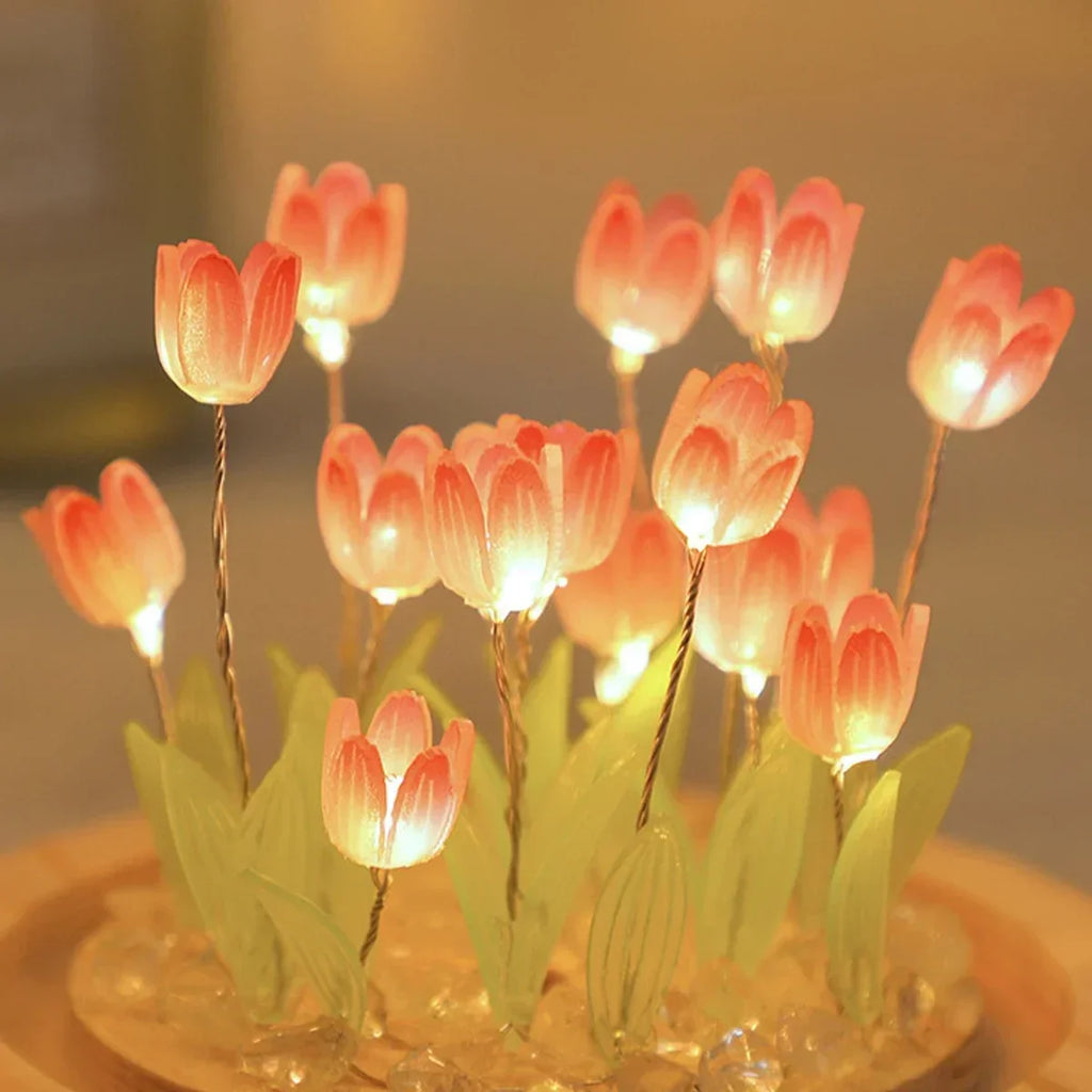 LED DIY Handmade Mini Tulip Night Light Materials Cute Home Decor Birthday Gift For Girl Family Friend Child Christmas Ornament