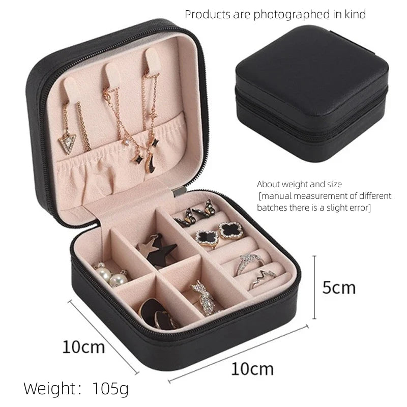 1PCS Single Layer Leather Jewelry Storage Box – Travel Case for Women in Black, White & Pink