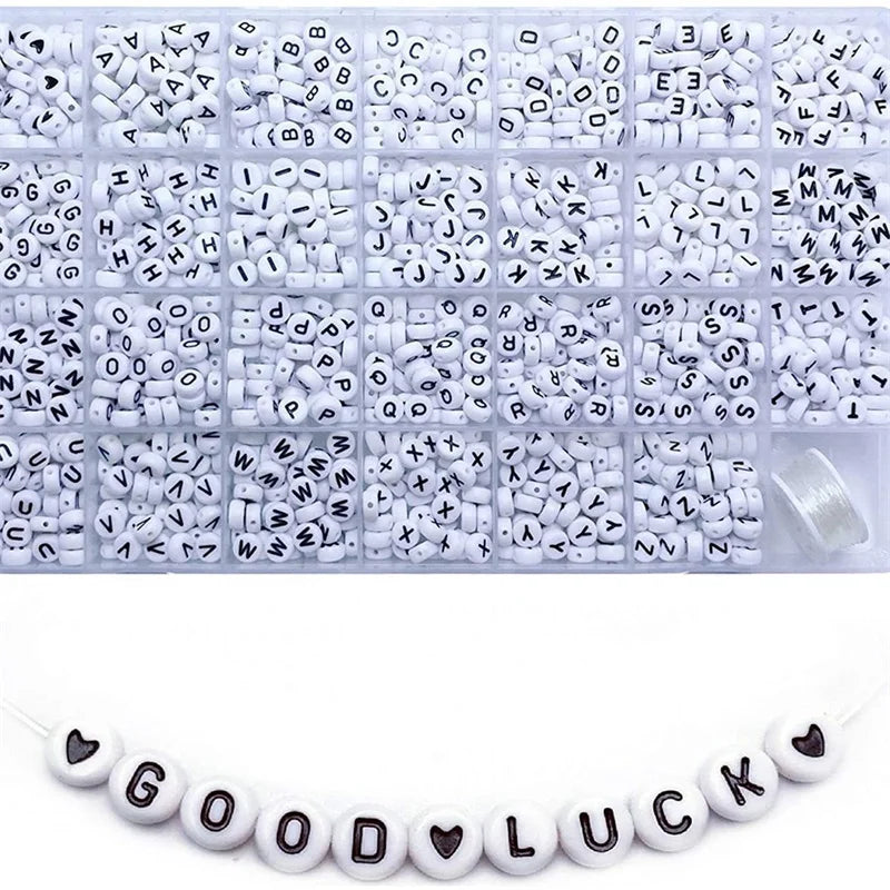 1400pcs/Box Acrylic English Alphabet Letter Beads Set Kits With Stretch Cords For Bracelets Jewelry Acrylic Beads Accessories