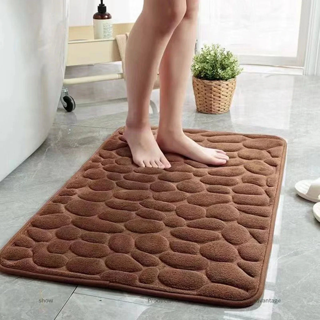 3D Non-Slip Bathroom Mat – Absorbent Cobblestone Embossed Bath & Door Floor Mat, Machine Washable & Quick Drying