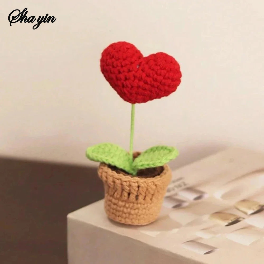 Hook Woven Finished Small Potted Plant Simulation Flower Potted Plant Flower Decoration Creative Gift Ornament