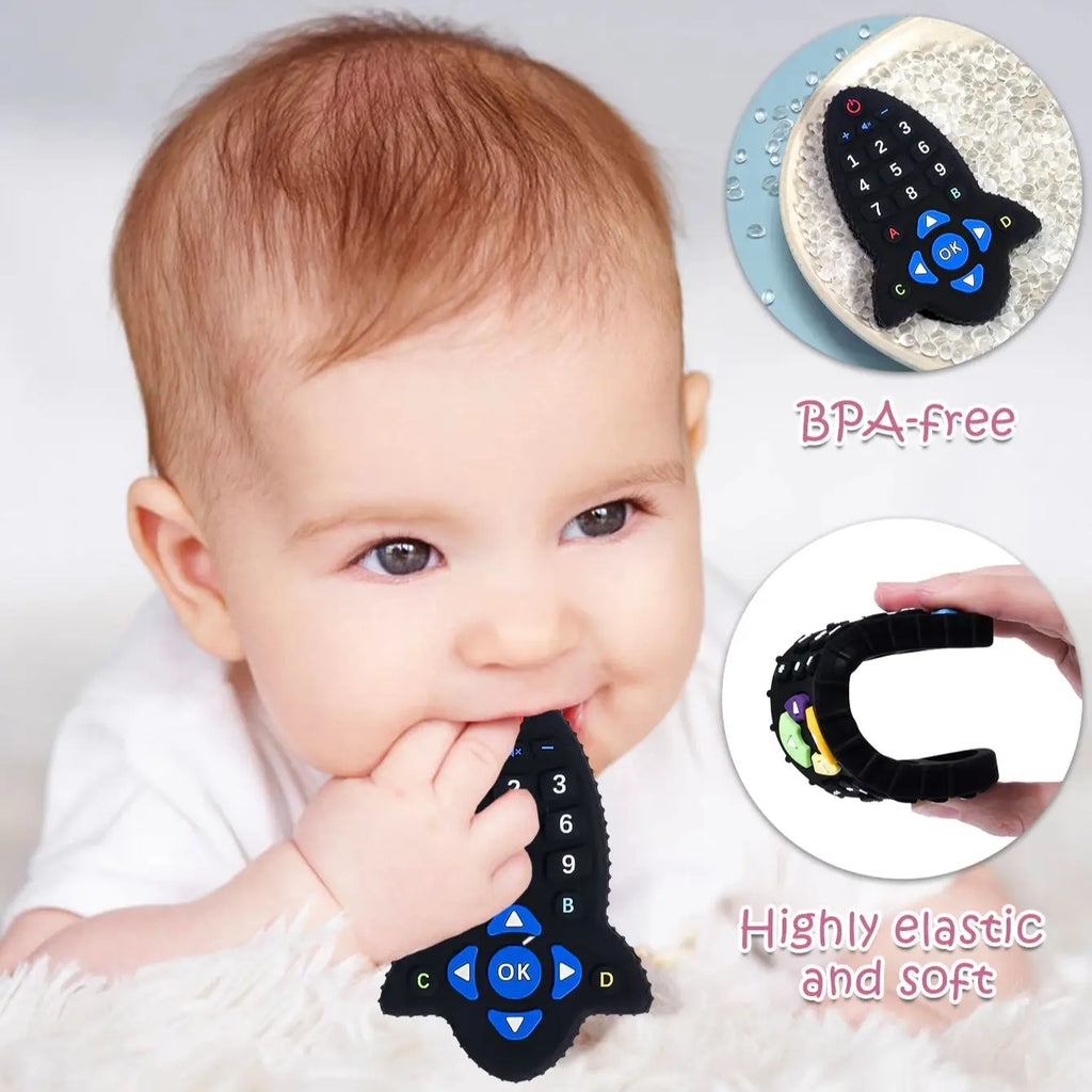 Baby Silicone Teether Toy – BPA-Free Remote Control Shaped Teether for Gum Pain Relief, Sensory & Educational