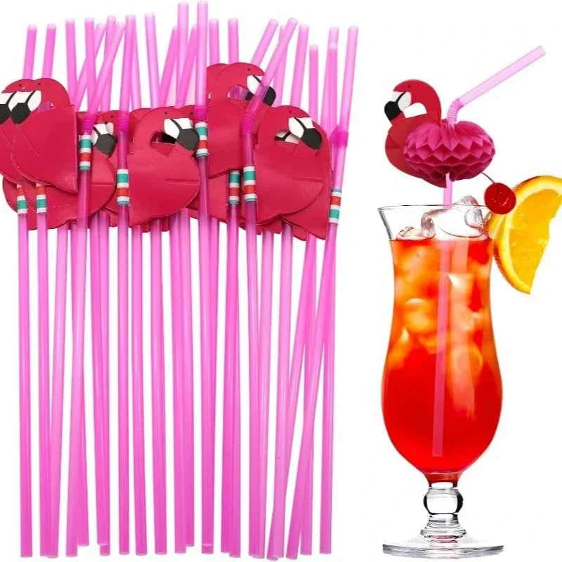 Tropical Party Drinking Straws 25pcs Flamingo Pineapple Straws Hawaiian Summer Pool Wedding Decoration Reusable Beach Supplies