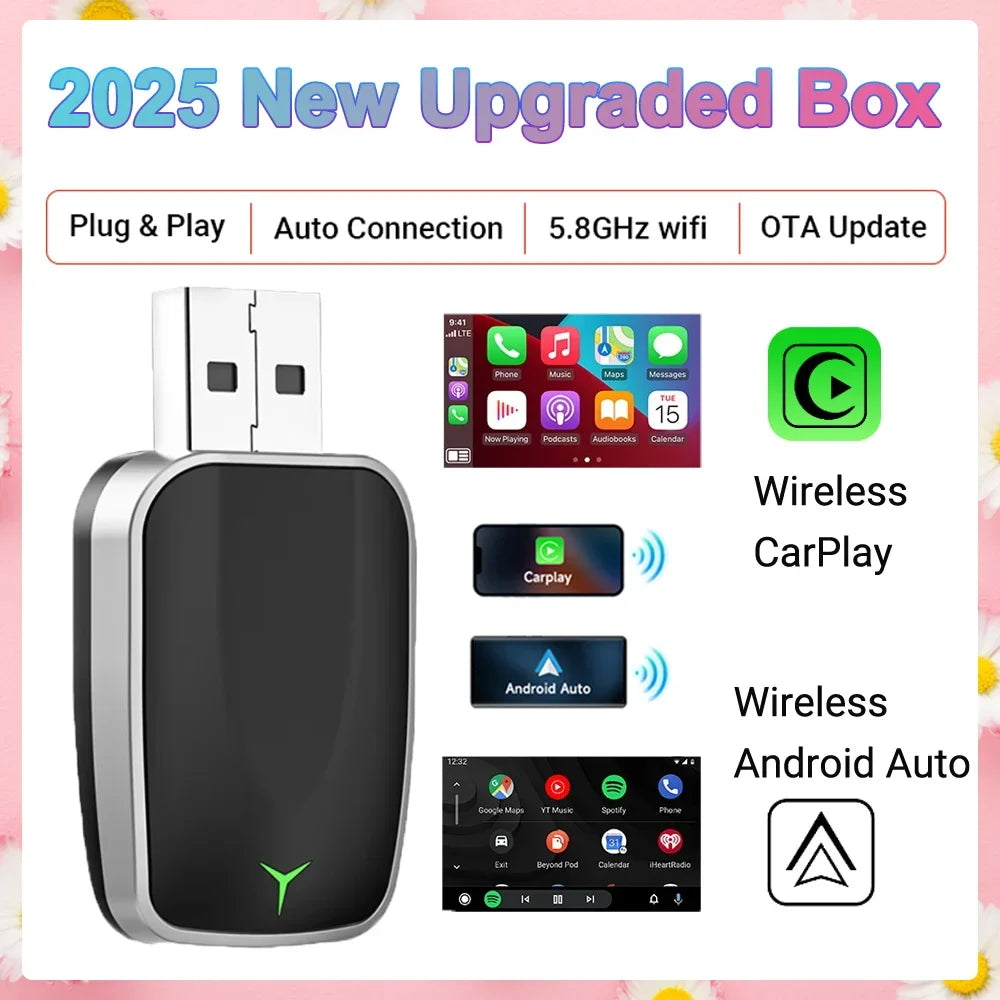 2025 NEW Wireless Carplay Adapter Android Auto 2in1 Smart Mini Box WIFI BT Auto Connect For Toyota Volvo Benz MG Kia MAZDA FORD