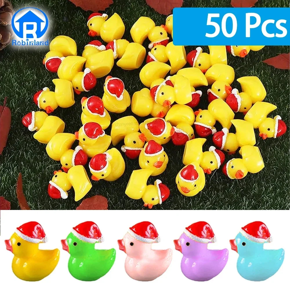 50Pcs Christmas Mini Duck Figurine Animal Ornaments Crafts Gift for Desk Pot Landscape Garden Car Home Decoration Accessories