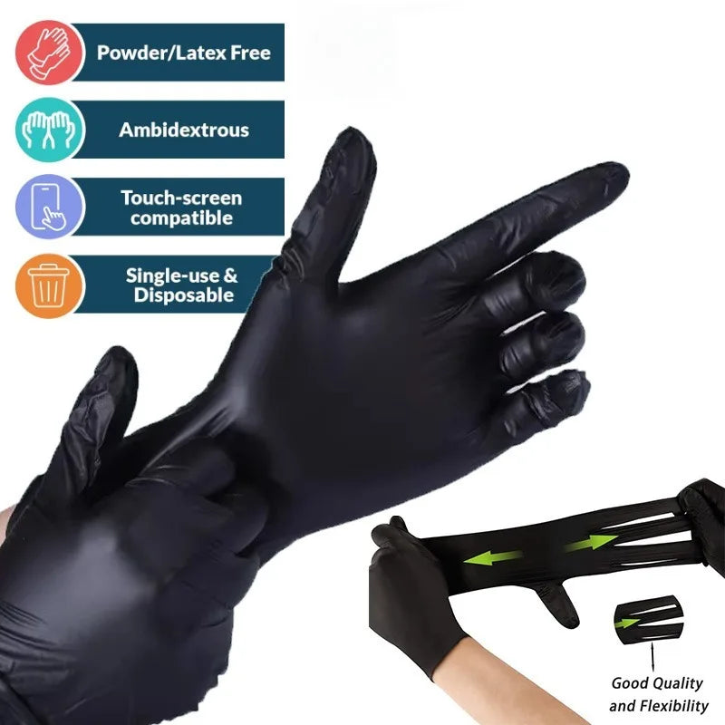 20/50/100PCS Disposable Black Nitrile Gloves – Latex-Free, Powder-Free Cleaning, Tattoo, Hairdressing & Household Use
