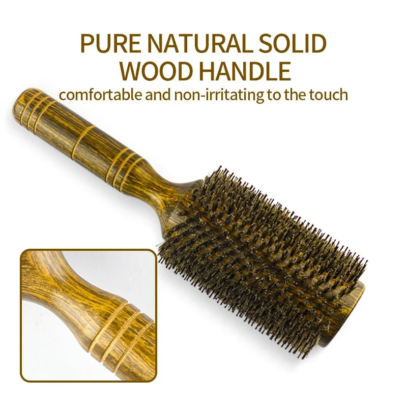 Professional Boar Bristle Round Hair Brush for Women and Men Hair Styling Comb Salon Hairdressing Hairdresser Wood Round Brush