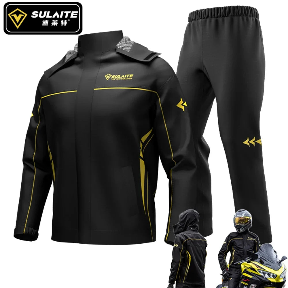 SULAITE Motorcycle Rain Suit Men Women Rain Gear Waterproof Protective Rain Coat with Pants 2 Pieces Breathable Outdoor