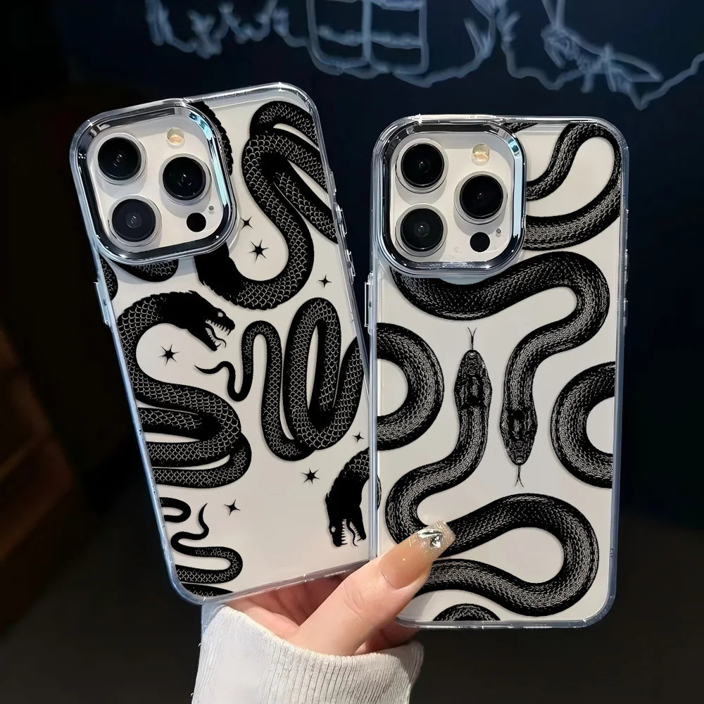 Cute Doodle Funny Snake Phone Case For iPhone 17 16e 16 15 14 13 12 11 mini Pro Max X XR XSMAX 8 Air Plus Transparent Soft Cover