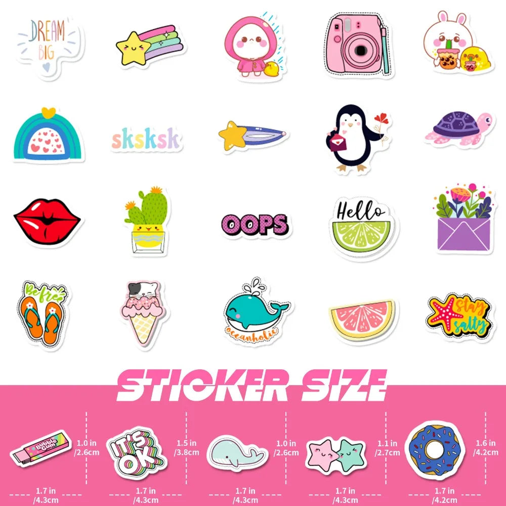 100PCS Kawaii Cute Stickers – VSCO Aesthetic Stickers for Kids, Laptops, Water Bottles, Phones & DIY Decoration