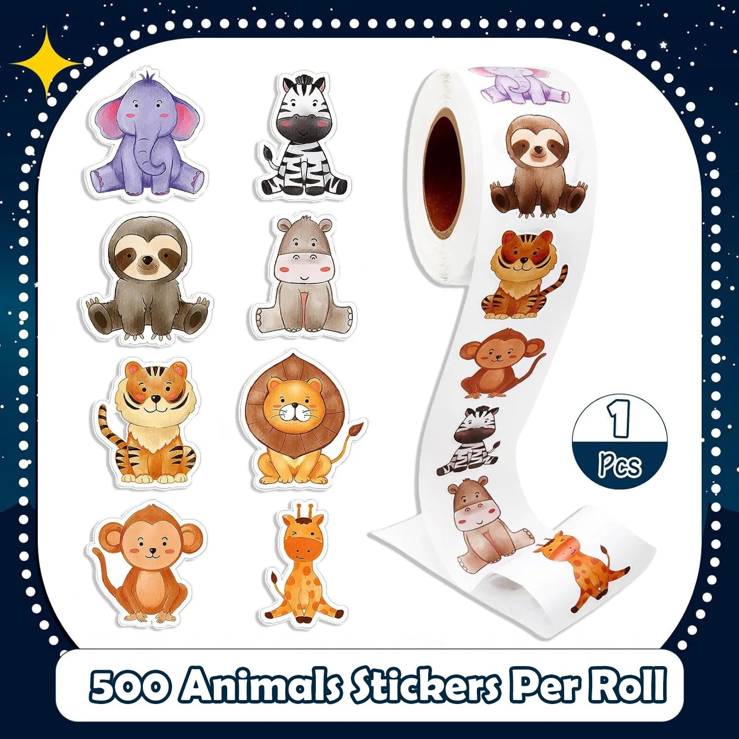 500Pcs/Roll Heterotypic Grassland Animals Stickers 2.5cm/1.0'' Graffiti Game Art Labels Learning Rewards, Adorn Gifts