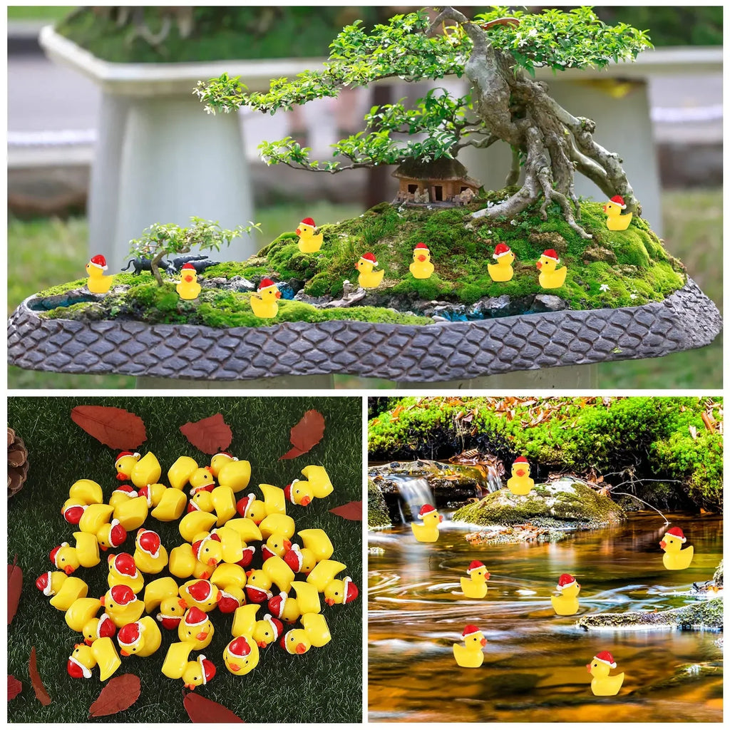 50Pcs Christmas Mini Duck Figurine Animal Ornaments Crafts Gift for Desk Pot Landscape Garden Car Home Decoration Accessories