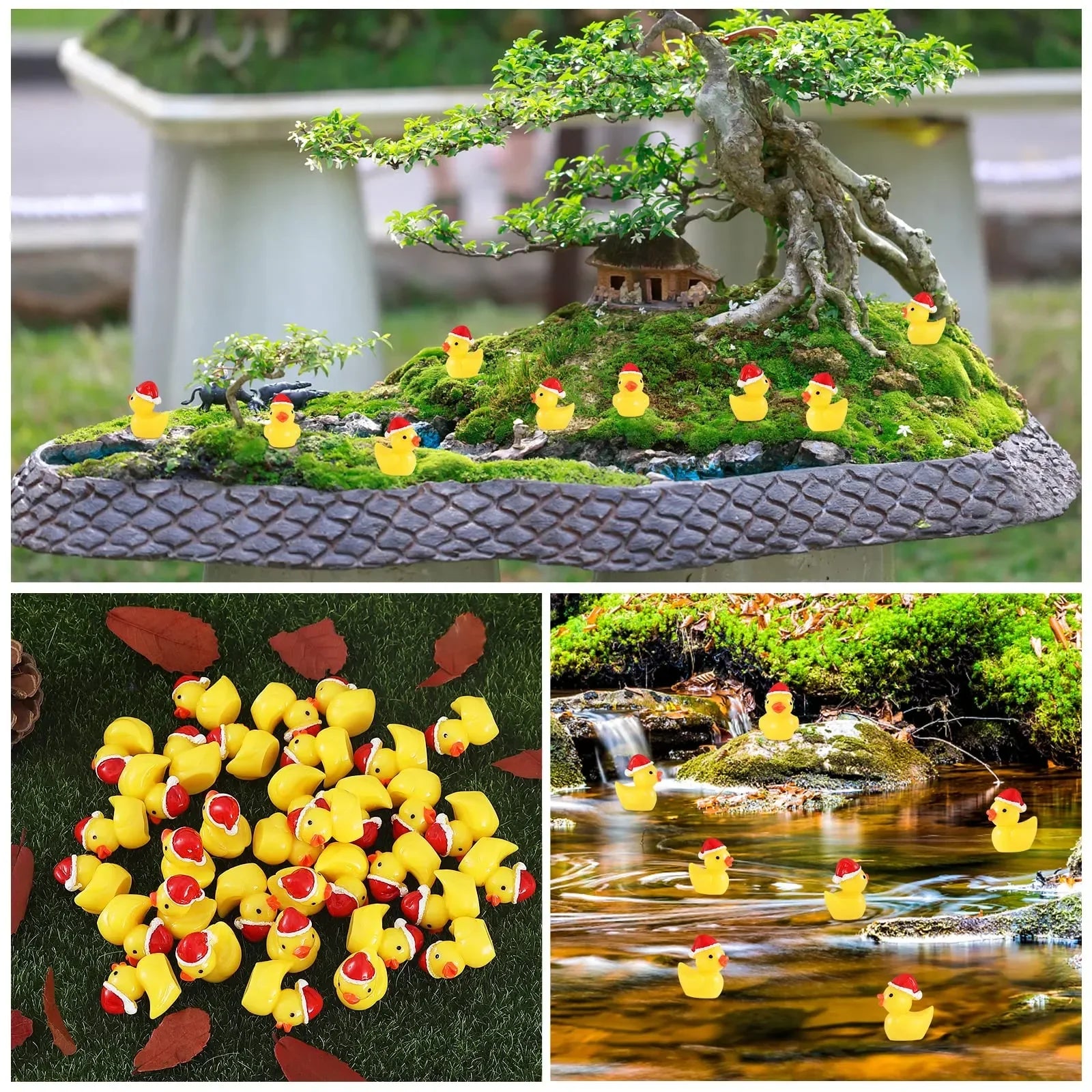 50Pcs Christmas Mini Duck Figurine Animal Ornaments Crafts Gift for Desk Pot Landscape Garden Car Home Decoration Accessories
