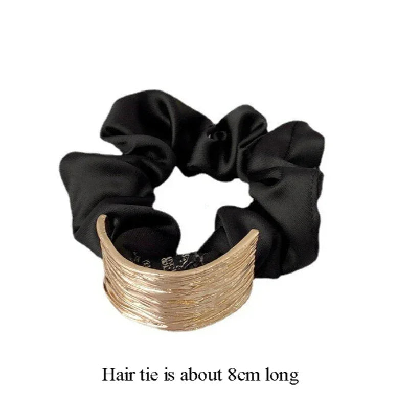 Korean Metal Satin Large Hair Ring – Women’s Rubber Band Hair Ties for Ponytails, Girls’ Hair Accessories