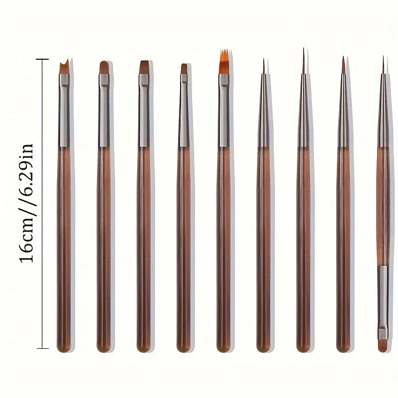 9PCS UV Gel Nail Brush Liner DIY Painting Pen Manicure Acrylic Drawing Brush for Nail Art Design Nails Tip Display Painting Tool