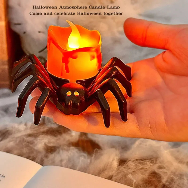 1/2pcs LED Candle Light Plastic Spider Pumpkin Lamp Haunted House Halloween Party Decoration Horror Props Halloween Decorations