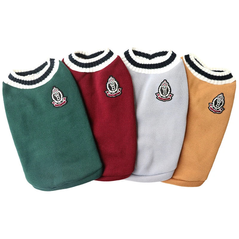 Small Dog Winter Sweater - V-Neck College Style Knitwear