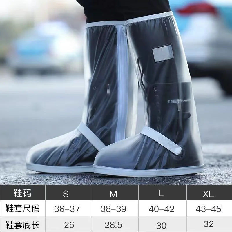 Rain Boot Shoe Covers – Black Waterproof High-Top Clear Rain & Dust Covers with Reflector for Motorcycle, Bike, Men & Women