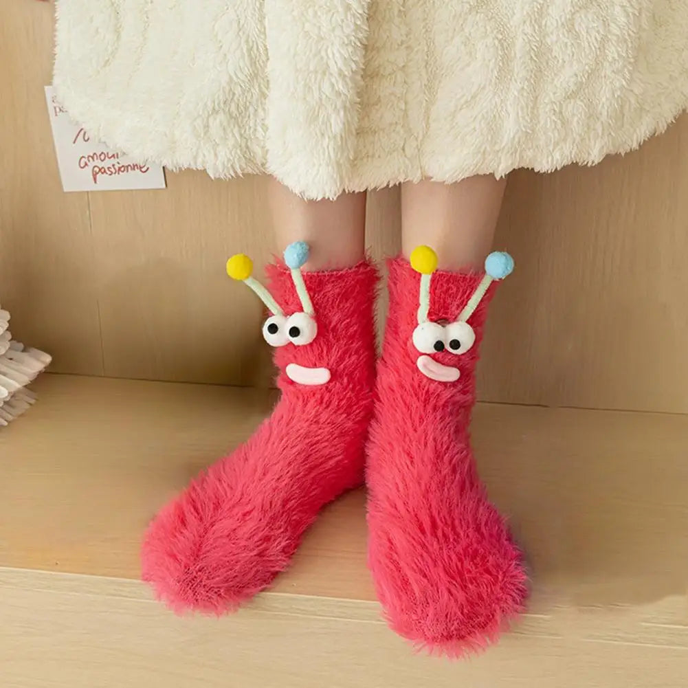 1 Pair Cartoon Ugly Doll Socks Women Autumn Winter Fleece Floor Socks Soft Thick Plush Indoor Socks Female Fluffy Socks