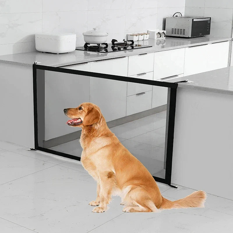 Pet Dog Safety Barrier Fence – Folding Mesh Gate with 4 Hooks for Stairs & Doorways