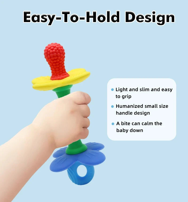 2-in-1 Baby Silicone Flower Teether – Safe, Soft & BPA-Free Chewing Toy for Soothing Sore Gums, Easy-to-Hold