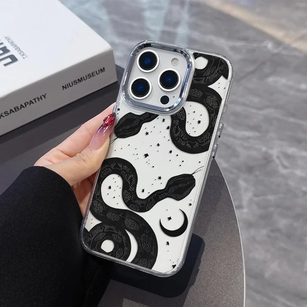 Cute Doodle Funny Snake Phone Case For iPhone 17 16e 16 15 14 13 12 11 mini Pro Max X XR XSMAX 8 Air Plus Transparent Soft Cover