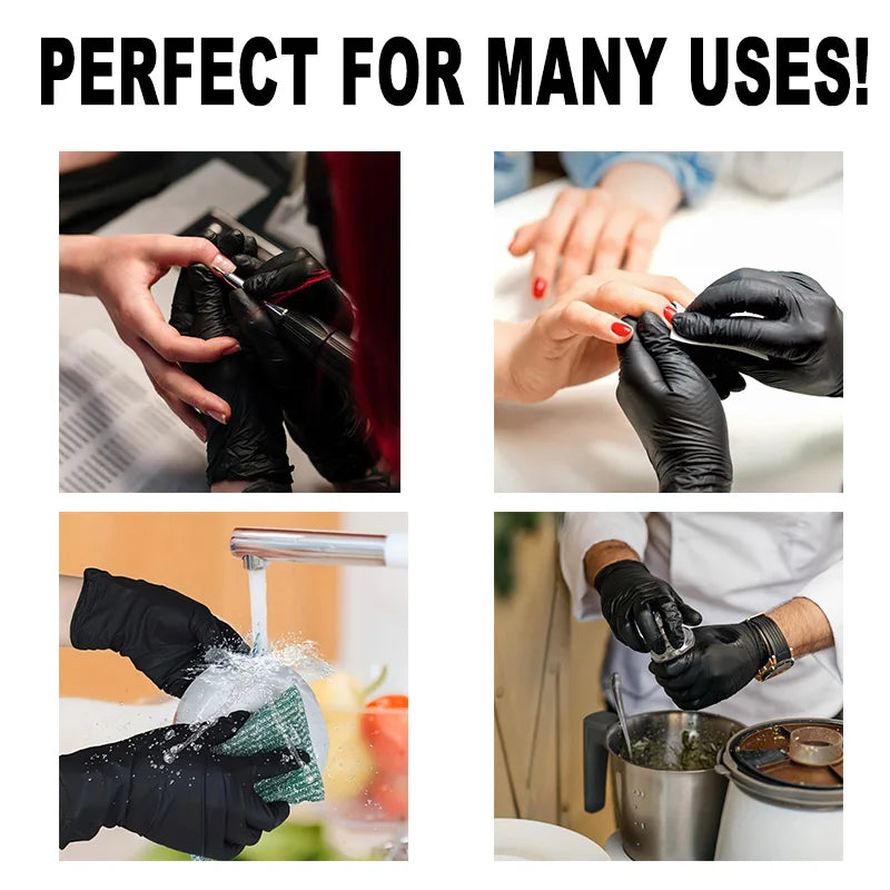 20/50/100PCS Disposable Black Nitrile Gloves – Latex-Free, Powder-Free Cleaning, Tattoo, Hairdressing & Household Use