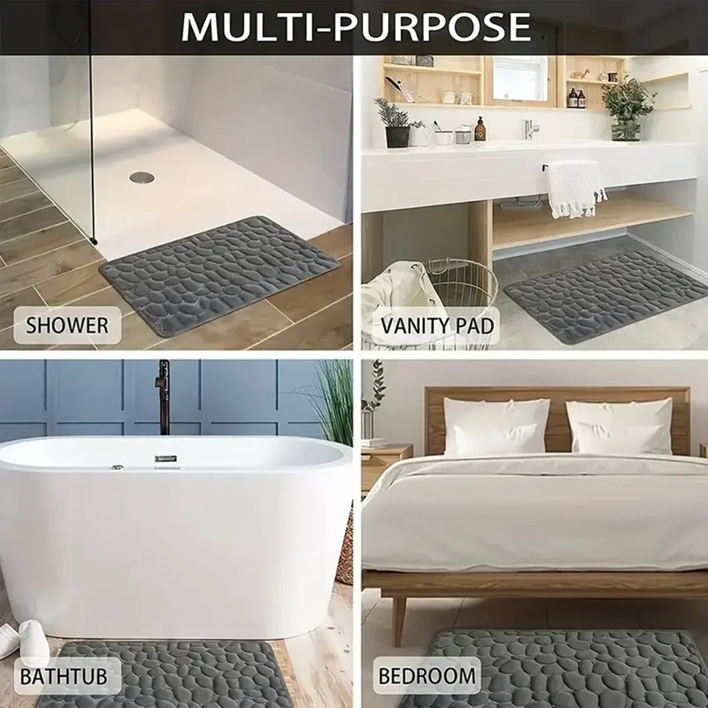 3D Cobblestone Bathroom Mat – Non-Slip Absorbent Quick-Dry Floor Rug