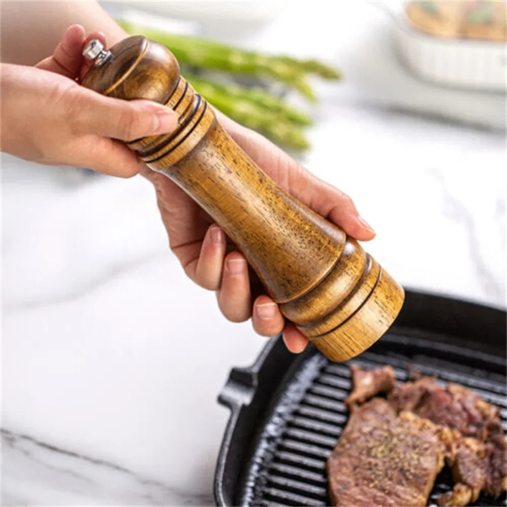 2PCS Wooden Salt & Pepper Grinder Set – 8 Inch Adjustable Ceramic Rotor Mill Shakers | Manual Kitchen Spice Grinder for Cooking & Dining