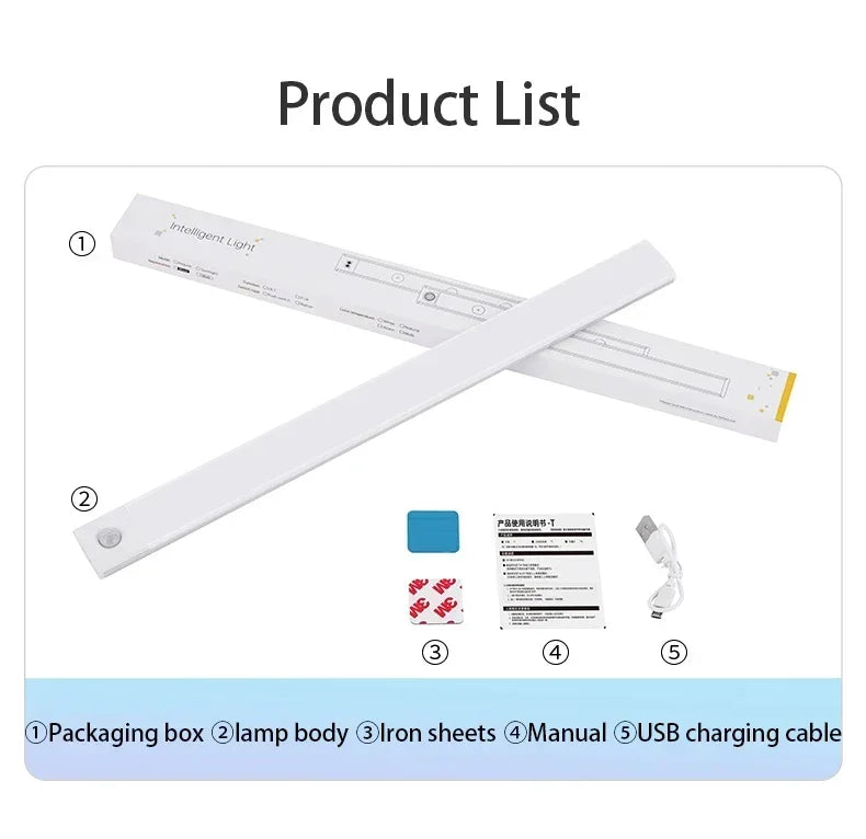 LED Bar Light Motion Sensor USB Rechargeable Led Cabinet Lights for Kitchen Wardrobe Cabinet Lighting 30cm/40cm/50cm Night Light