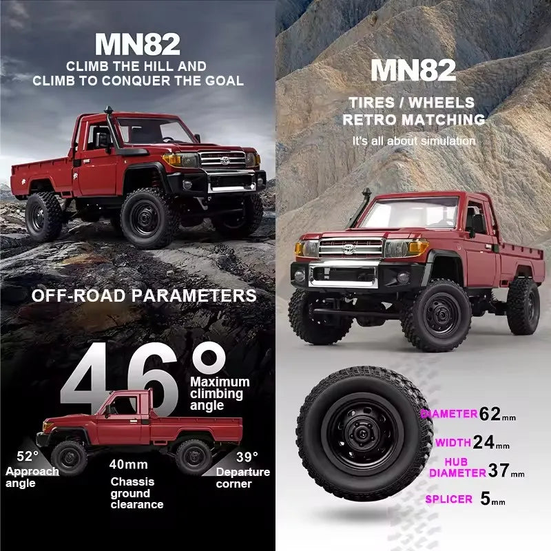 MN82 1:12 Retro Rc Car With LED Lights Full-scale Simulation LC79 Professional 4WD Remote Control Pickup RC Truck Model Toys
