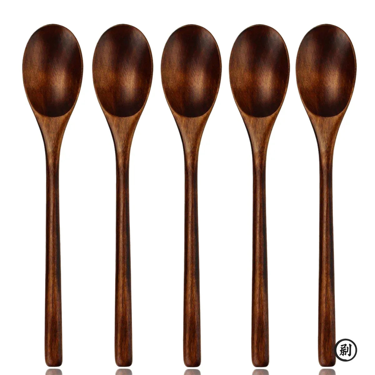 5-Piece Wooden Spoon & Fork Set – Natural Eco-Friendly Tableware | Handmade Ellipse Soup Ladle & Cooking Utensil Set