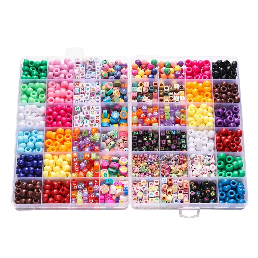 680PCS Colorful Acrylic Pony Beads & Square Letter Clay Spacer Beads – DIY Bracelet & Necklace Jewelry Making Kit