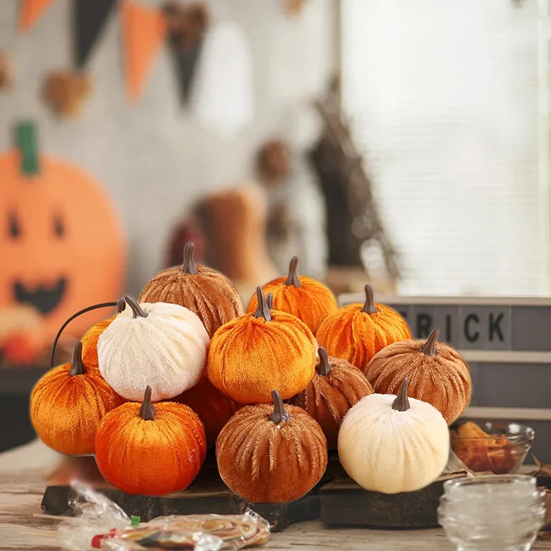8/12pcs Artificial Flannel Pumpkins for Autumn Fall Thanksgiving Halloween Party Table Decoration Home DIY Craft Wreath Gifts
