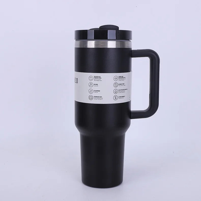 40 Oz / 1200 Ml Insulated Mug with Handle and Straw, Stainless Steel Tumbler with Spill-proof Lid for Hot or Cold Drinks