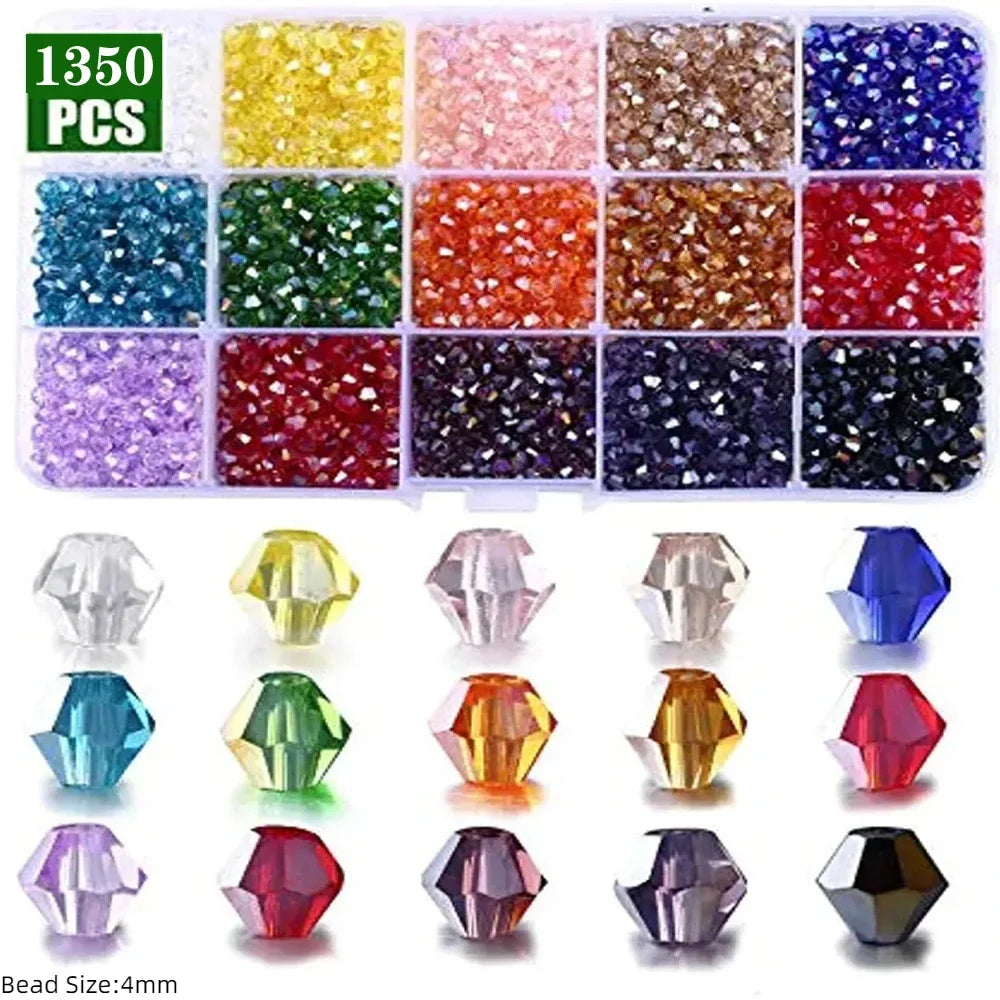 3 4 6mm Bicone Crystal Beads Box Multi-faceted Irregular Glass Bead Set 15 Grid Loose Spacer Kit for Jewelry Making DIY Bracelet