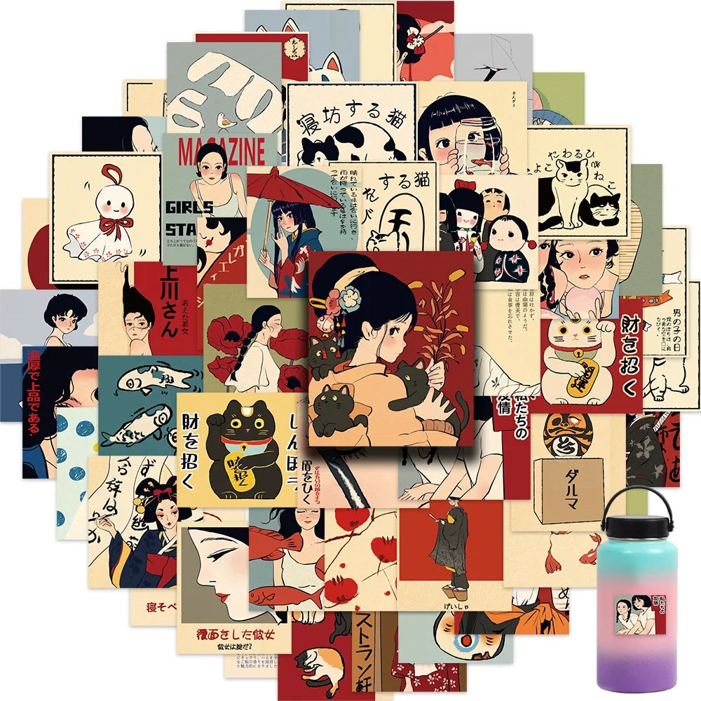 50pcs Vintage Classic Japanese Anime Scrapbook Stickers DIY Diary Laptop Luggage Skateboard Graffiti Decal Classic Toys