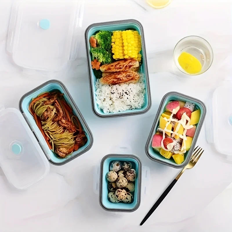 Collapsible Silicone Food Storage Containers – Stackable, Space-Saving, Microwaveable Lunch Boxes, 1/4PCS Set