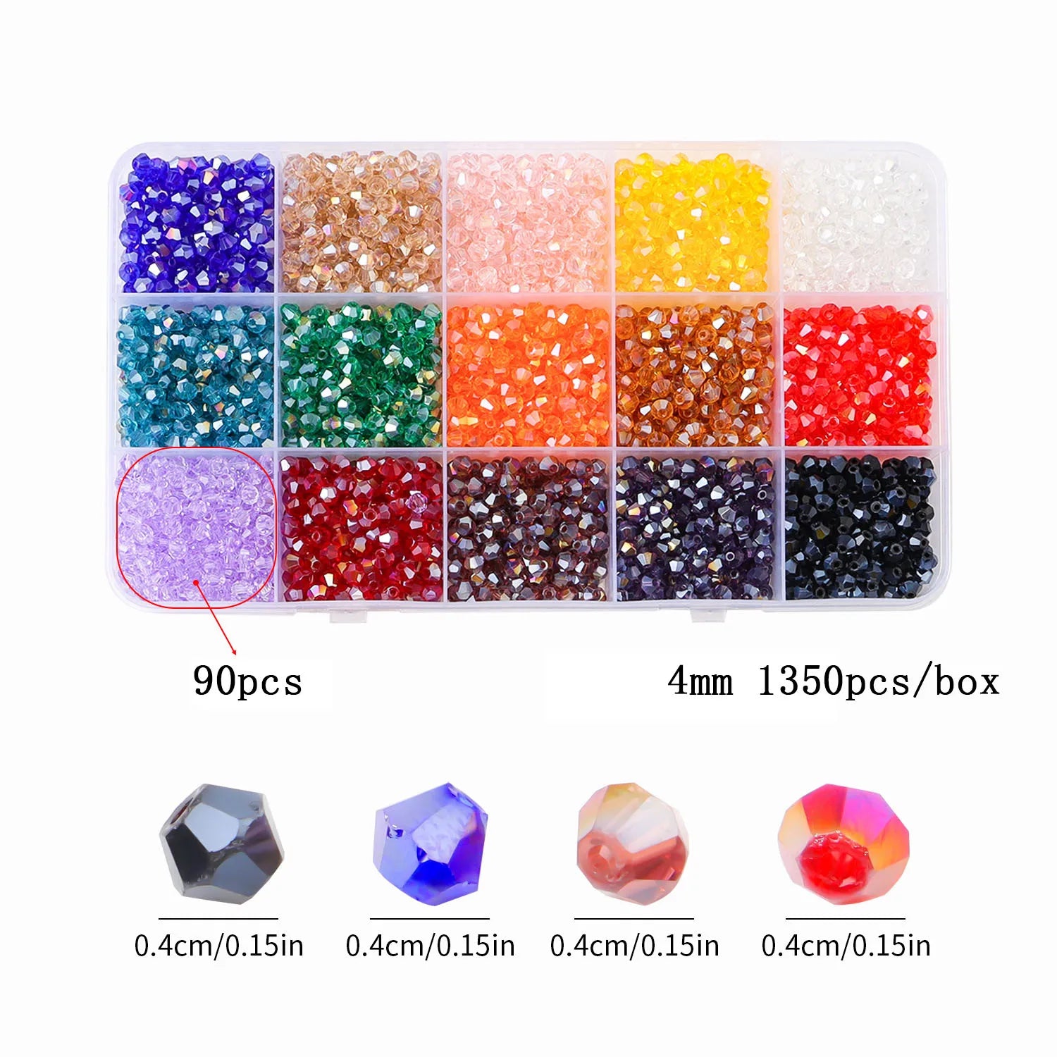 3 4 6mm Bicone Crystal Beads Box Multi-faceted Irregular Glass Bead Set 15 Grid Loose Spacer Kit for Jewelry Making DIY Bracelet