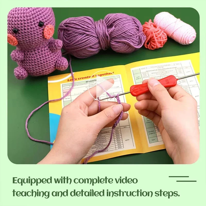 Fenrry Dinosaur Shape Doll Ornaments Hand Made Woven Crochet Wool Diy Crochet Knitted Material Bag Complete Set