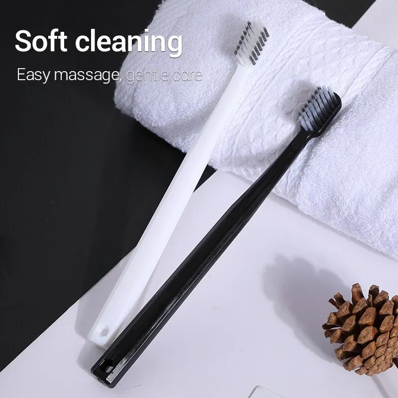 10-Pack Bamboo Charcoal Toothbrush Set – Ultra-Soft Silk Bristles for Men & Women | Eco-Friendly Black & White Adult Family Toothbrushes