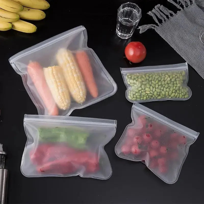 Silicone Food Storage Bags – Reusable Leakproof Stand-Up Zip Lunch & Snack Containers for Fresh Food