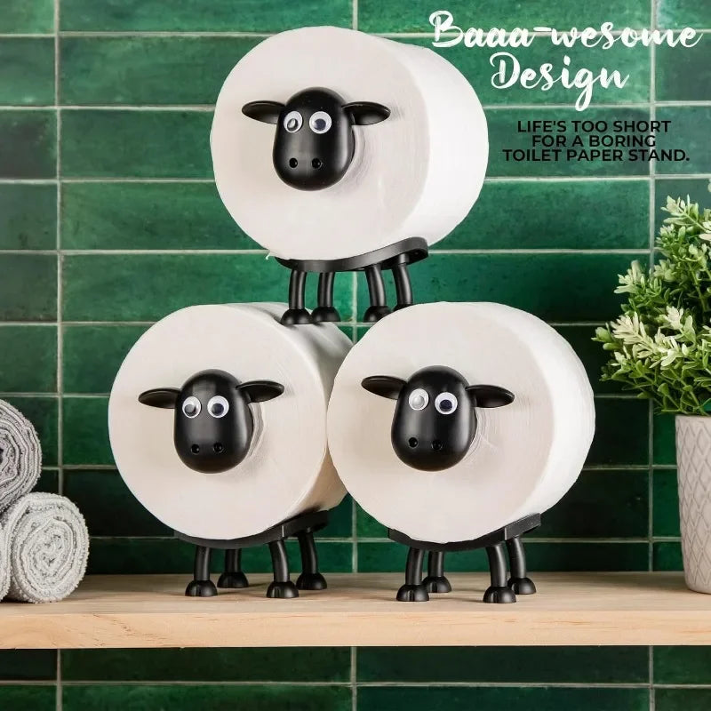 1/3PCS Funny Sheep Toilet Paper Holder – 3D Printed Black Loo Roll Stand, Freestanding Bathroom Storage Rack & Humorous Home Decor Gift