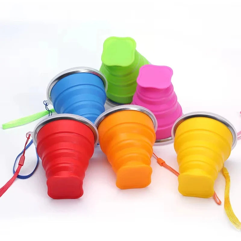 Portable Silicone Folding Water Cup Outdoor Heat Resistant Telescopic Collapsible Foldable Mug With Lid For Travel Camping 200m