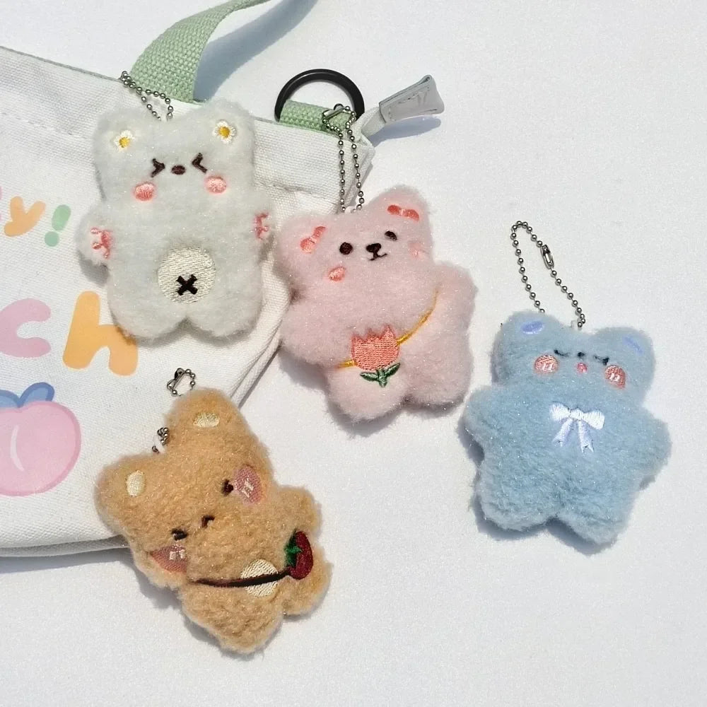 Cartoon Bear Squeak Plush Keychain Toys Pendant Cute Doll Toy Kawaii Soft Stuffed Bag Charms Decorations for Couple Friends Gift
